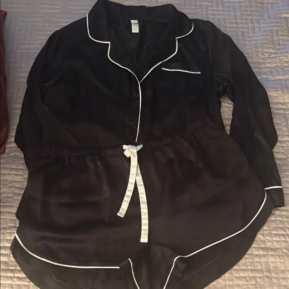 Stars Above Black Pajama Set with White Piping